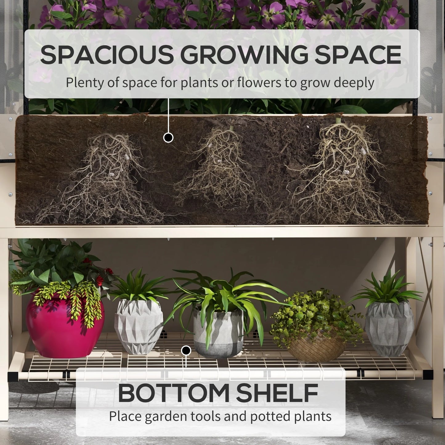 Outsunny Raised Garden Bed with Cover and Storage Shelf, Rectangular Metal Elevated Planter Box