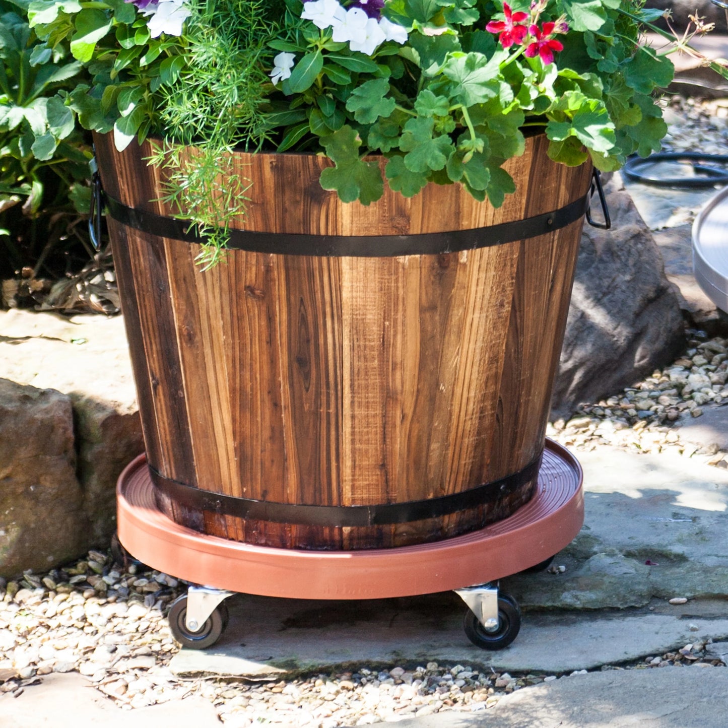 DeVault Enterprises - Terracotta HDPE 16-inch Plant Dolly - Steel Casters w/Rubber Wheels - Holds 500 lbs. - 16" x 16" x 4"
