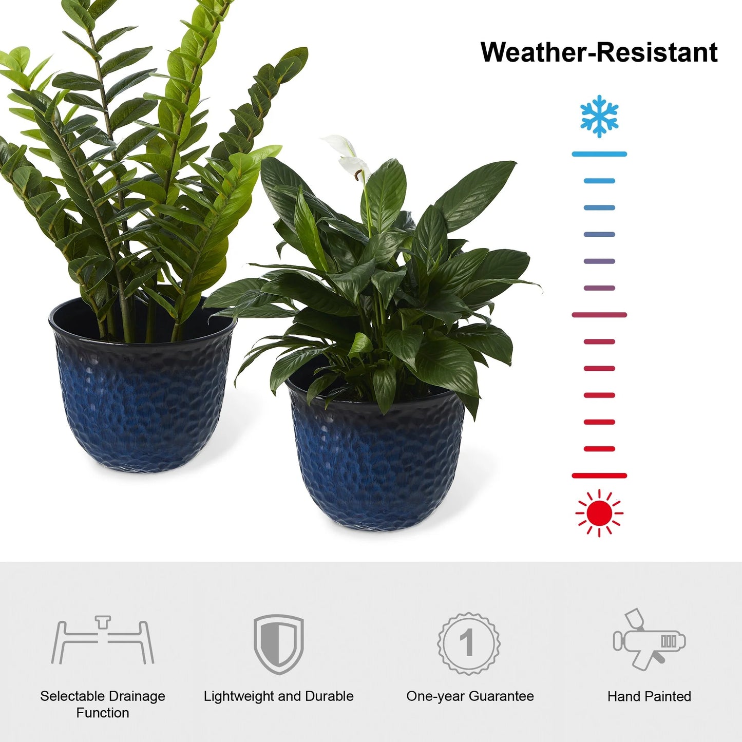 Glitzhome Honeycomb Textured Blue Green Faux Ceramic Pot Plastic Planter(Set of 2 / Set of 3)