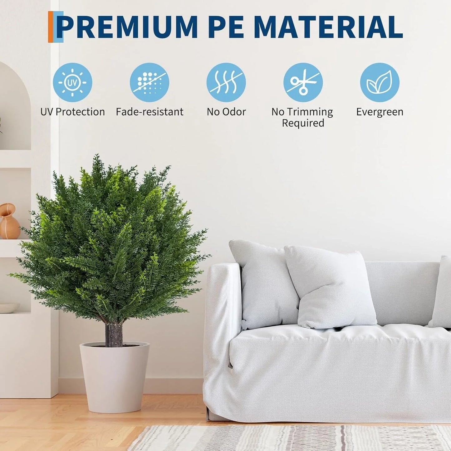 24.4" Artificial Topiary Ball Trees, 2 Pack UV Resistant Fake Bushes with Ground Spike