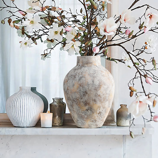 Marbled White Tall Round Stoneware Vase (Single)