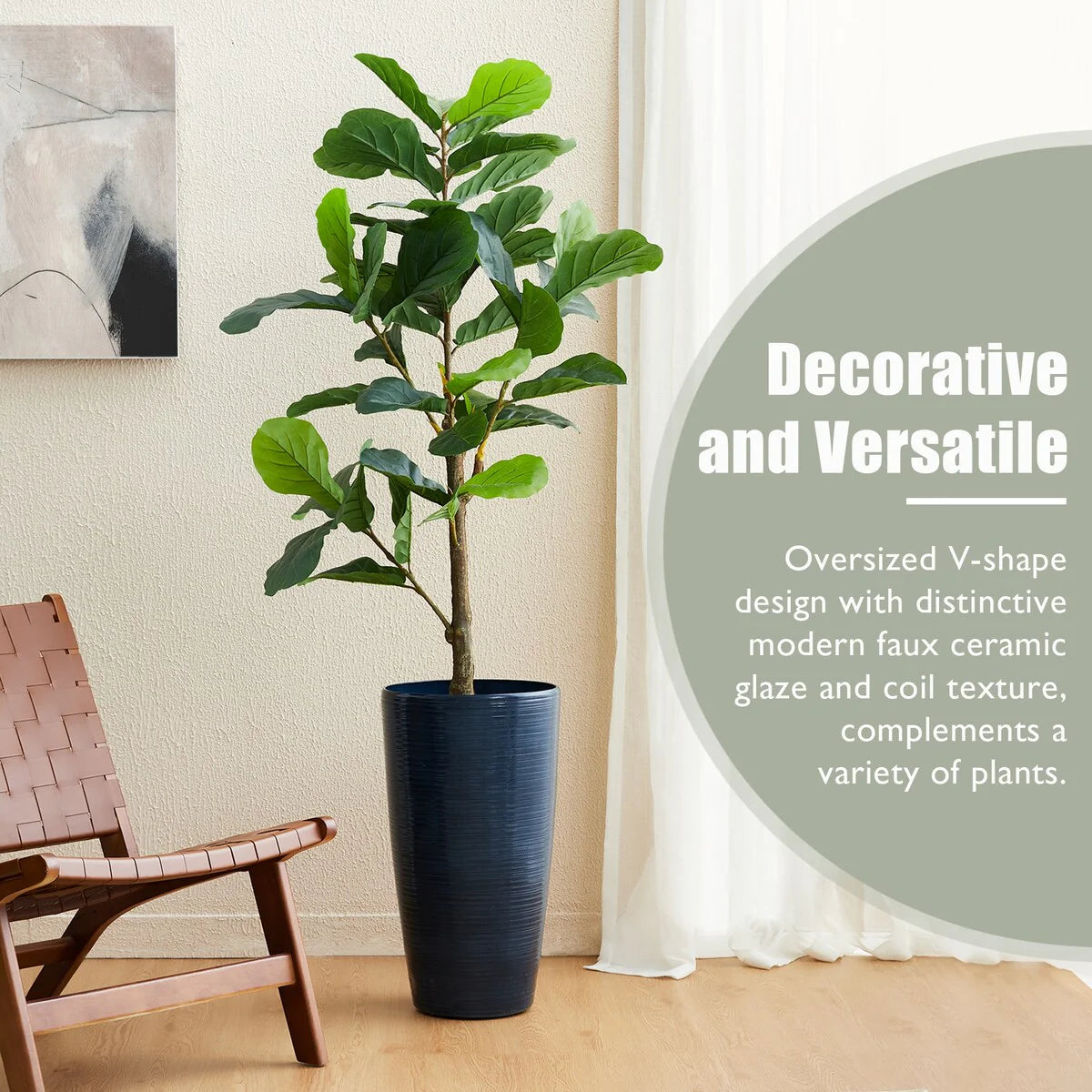 Glitzhome 22.5"H Oversized Set of 2 Eco-Friendly Resin Stone Faux Ceramic Textured Tall Planters Porch Flowerpot