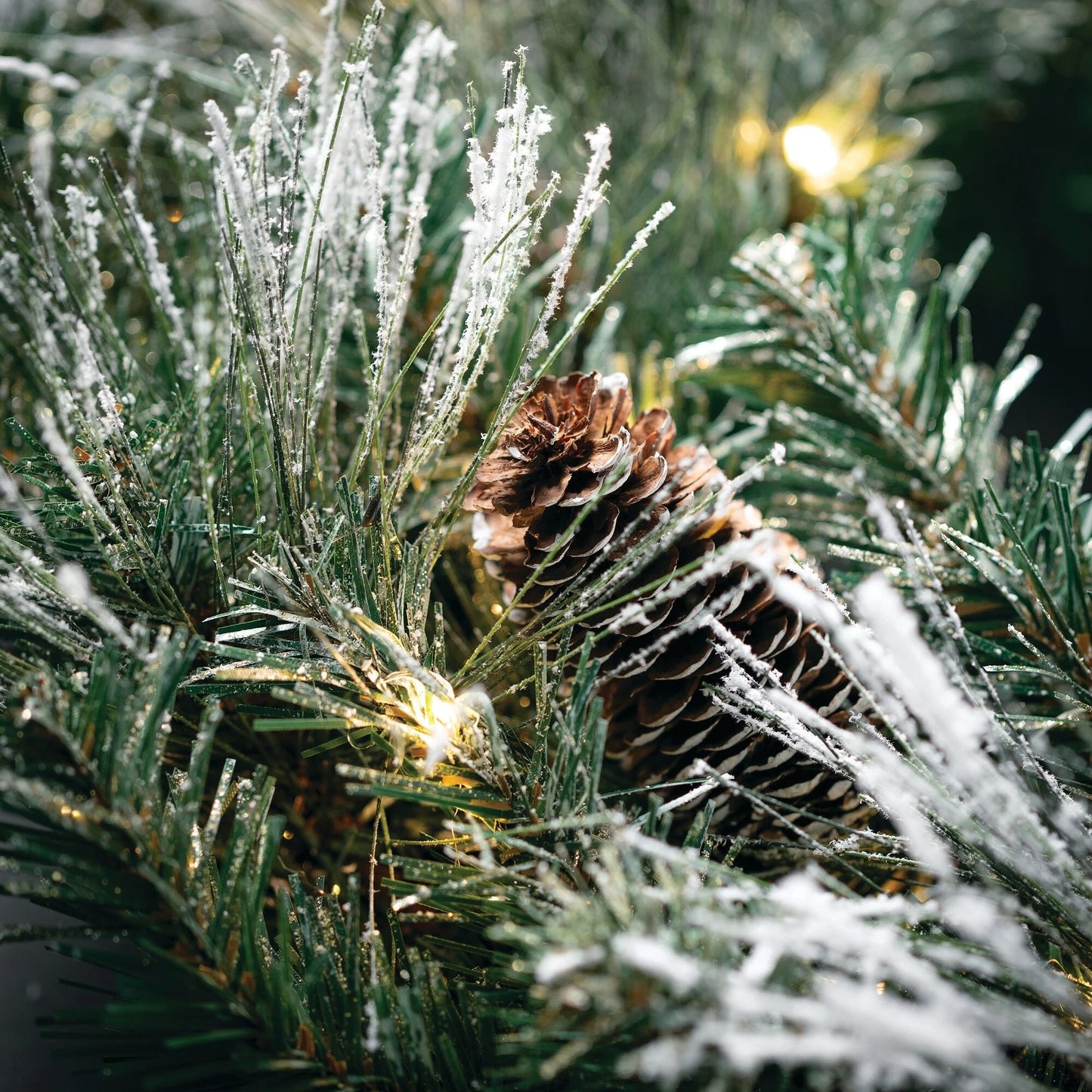 Sullivans Artificial 24" Flocked LED Pine Christmas Wreath with Pinecones, Green, Indoor Christmas Decor