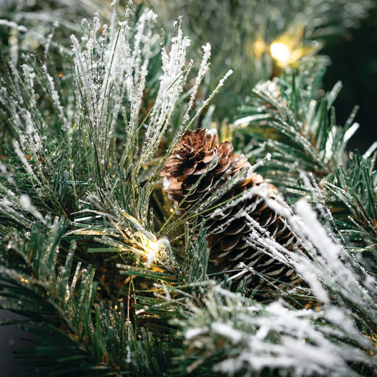 Sullivans Artificial 24" Flocked LED Pine Christmas Wreath with Pinecones, Green, Indoor Christmas Decor