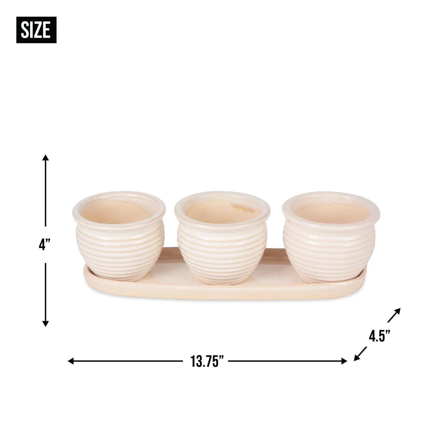 White Square Ceramic Small Planter (Set of 3)