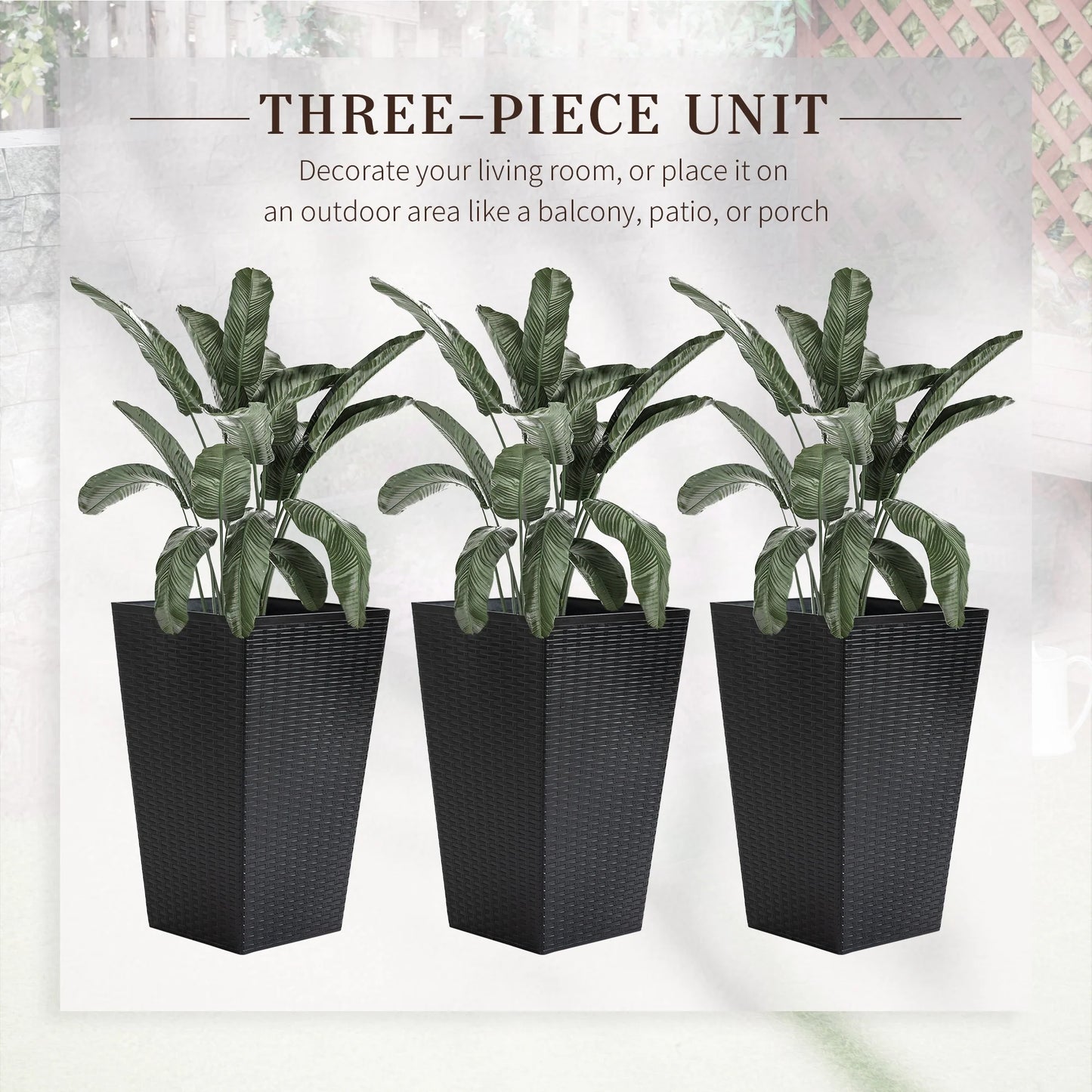 Outsunny Set of 3 Tall Planters, Outdoor & Indoor Flower Pot Set for Front Door, Entryway, Patio and Deck