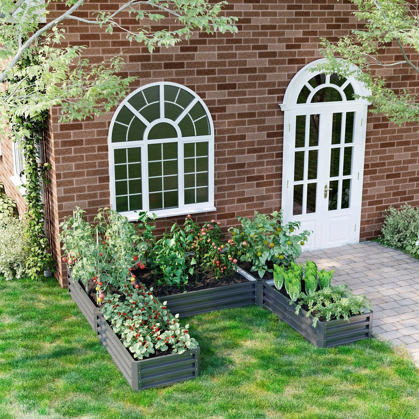 Outsunny 8 x 8' Raised Garden Bed Set, 5 Large Steel Flower Planters for Outdoor Plants, Easy Assembly