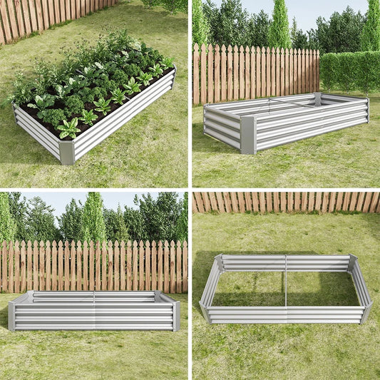 Outdoor Galvanized Metal Raised Garden Bed Kit - 6 x 3 x 1 ft