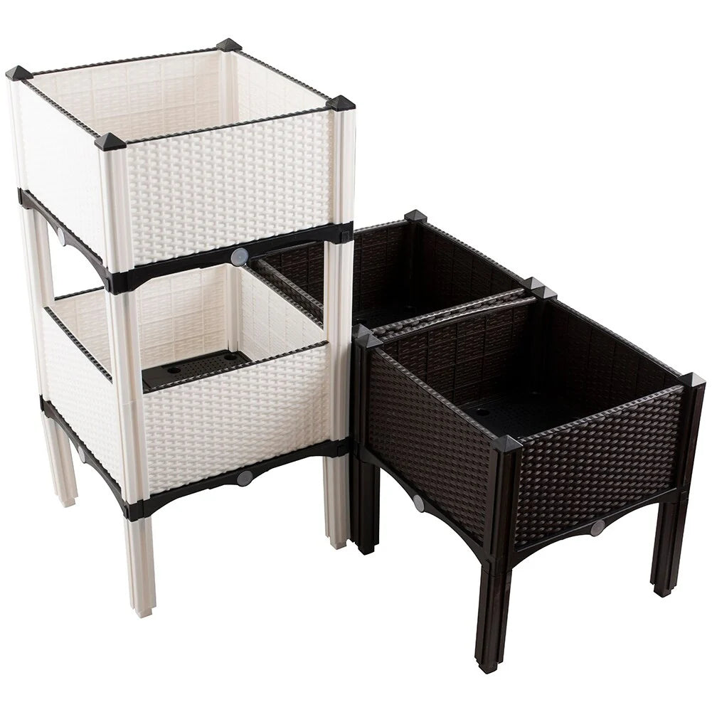 Modern Home Raised Planter Kit - Stackable Modular Flower/Garden Bed Kit - Stacking Sets for Home, Restaurant, Office, Garden