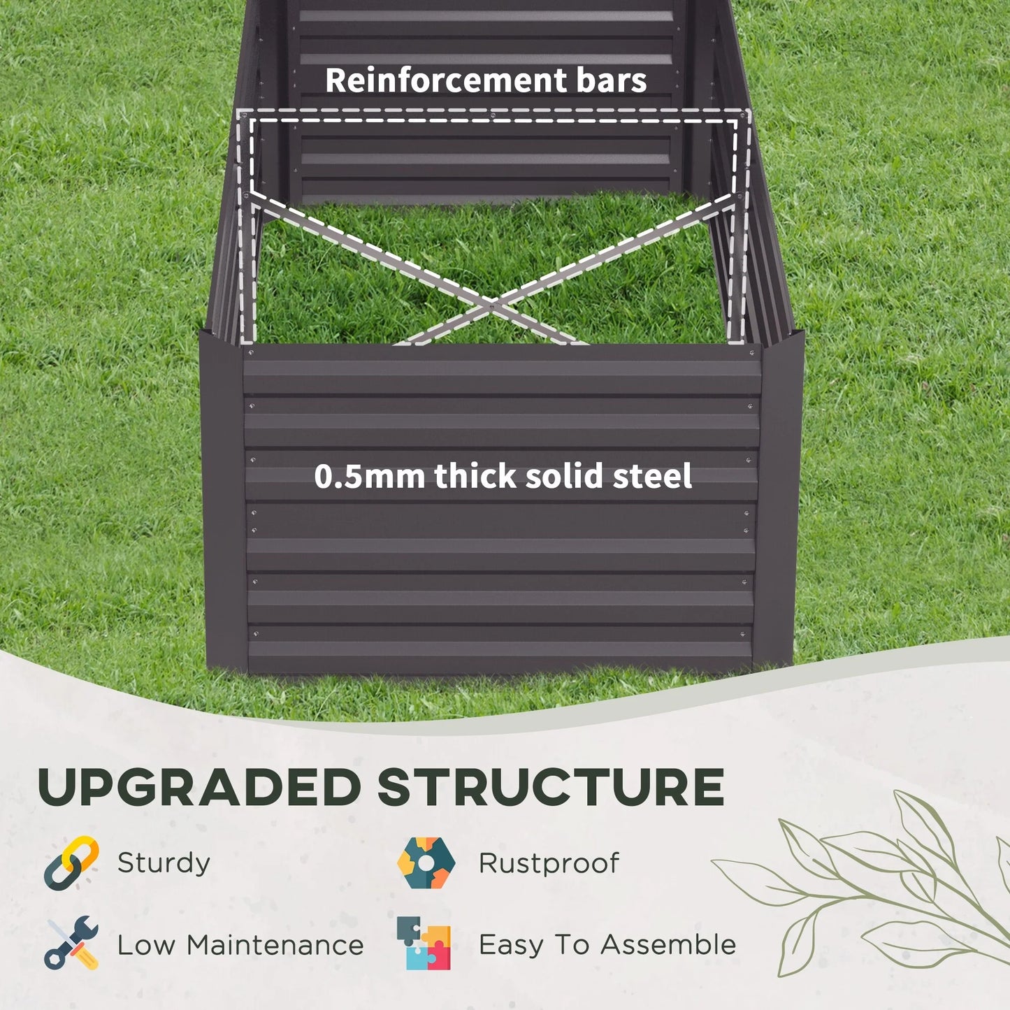 Outsunny Raised Garden Bed, 71" x 36" x 23" Galvanized Steel Planters for Outdoor Plants with Reinforced Rods