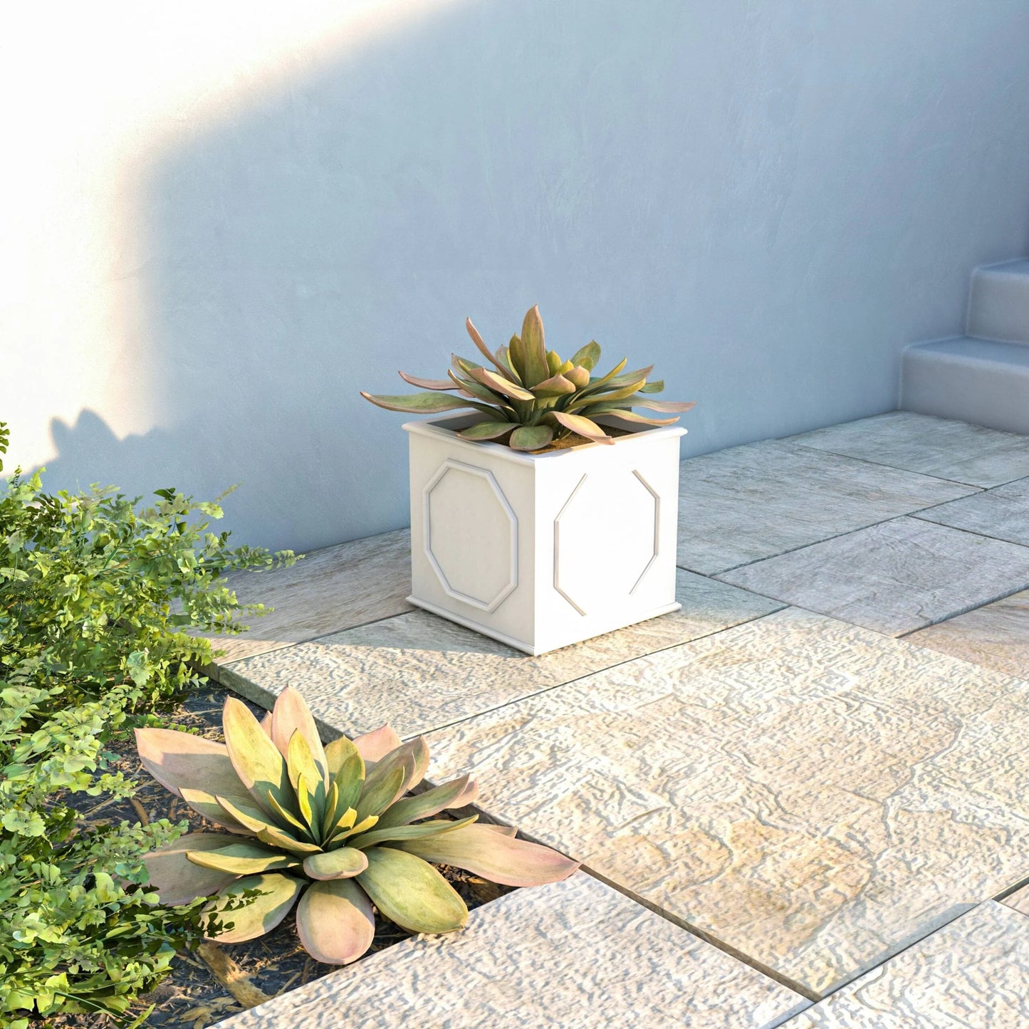 Sprout Modern Fiberstone and MgO Clay Square Planter Pot with Drainage for Home Garden Yard Patio Porch Office Decor