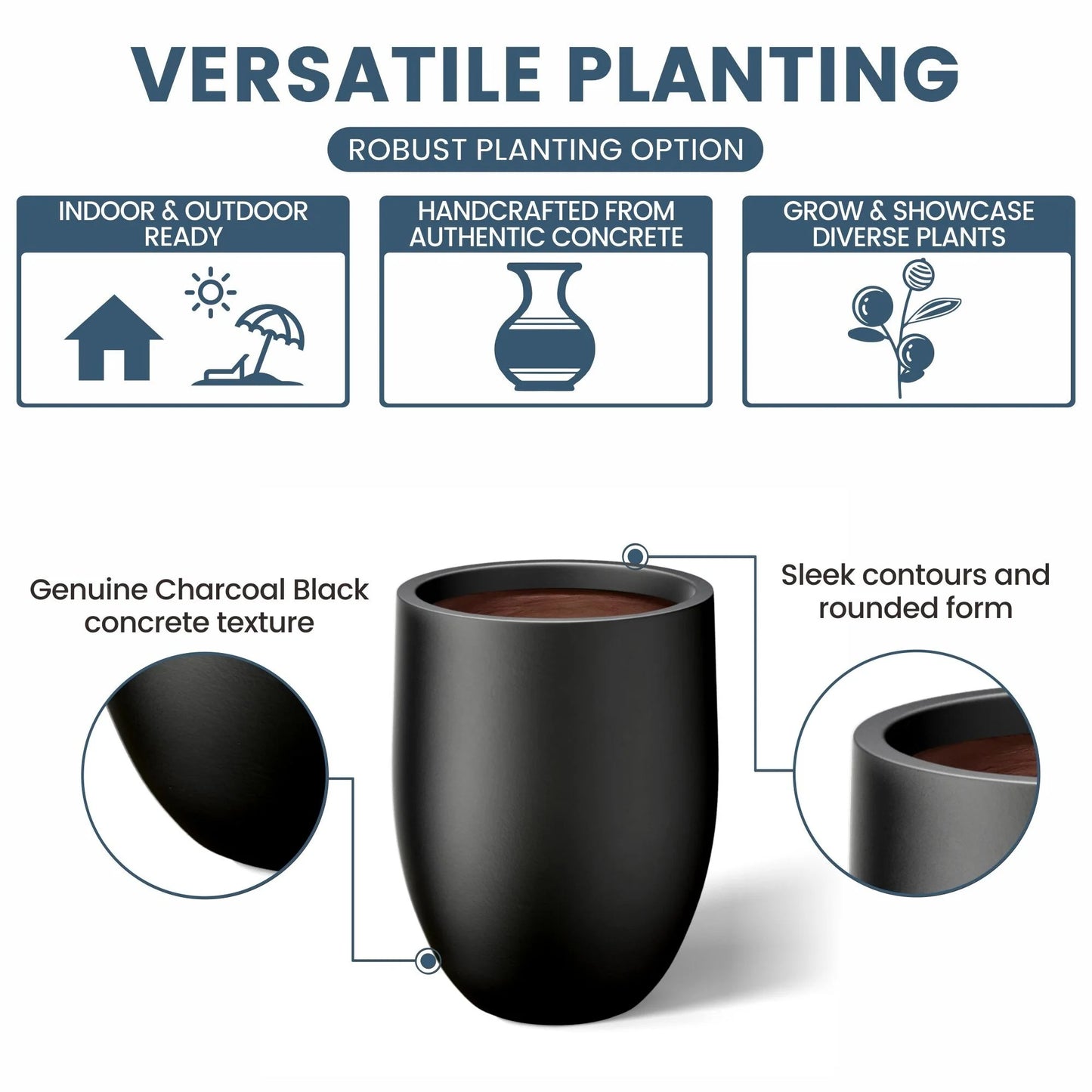 Tall Concrete Round Plant Pots / Large Indoor and Outdoor flower Planters
