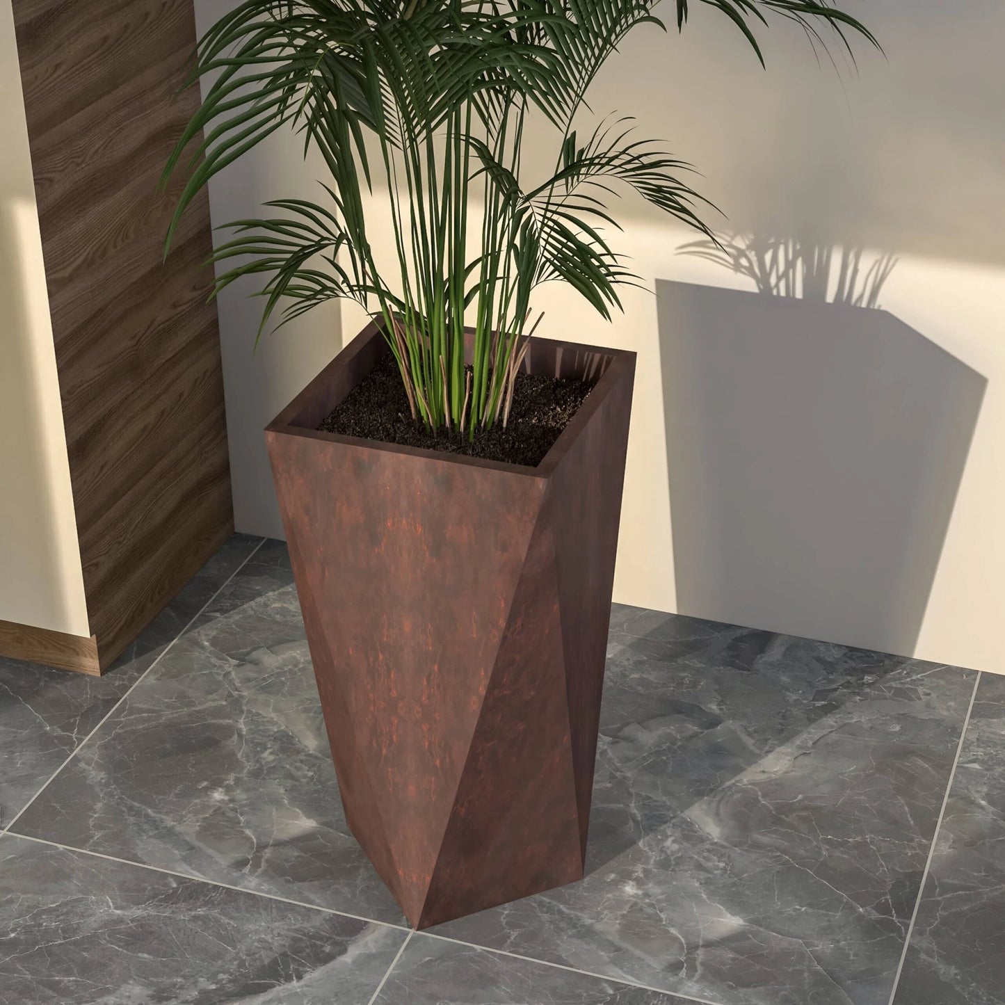 Aloe Fiberstone & MGO Clay Tapered Square Durable Planter, Indoor/Outdoor Weather Resistant Pot with Drainage, Yard Porch Decor