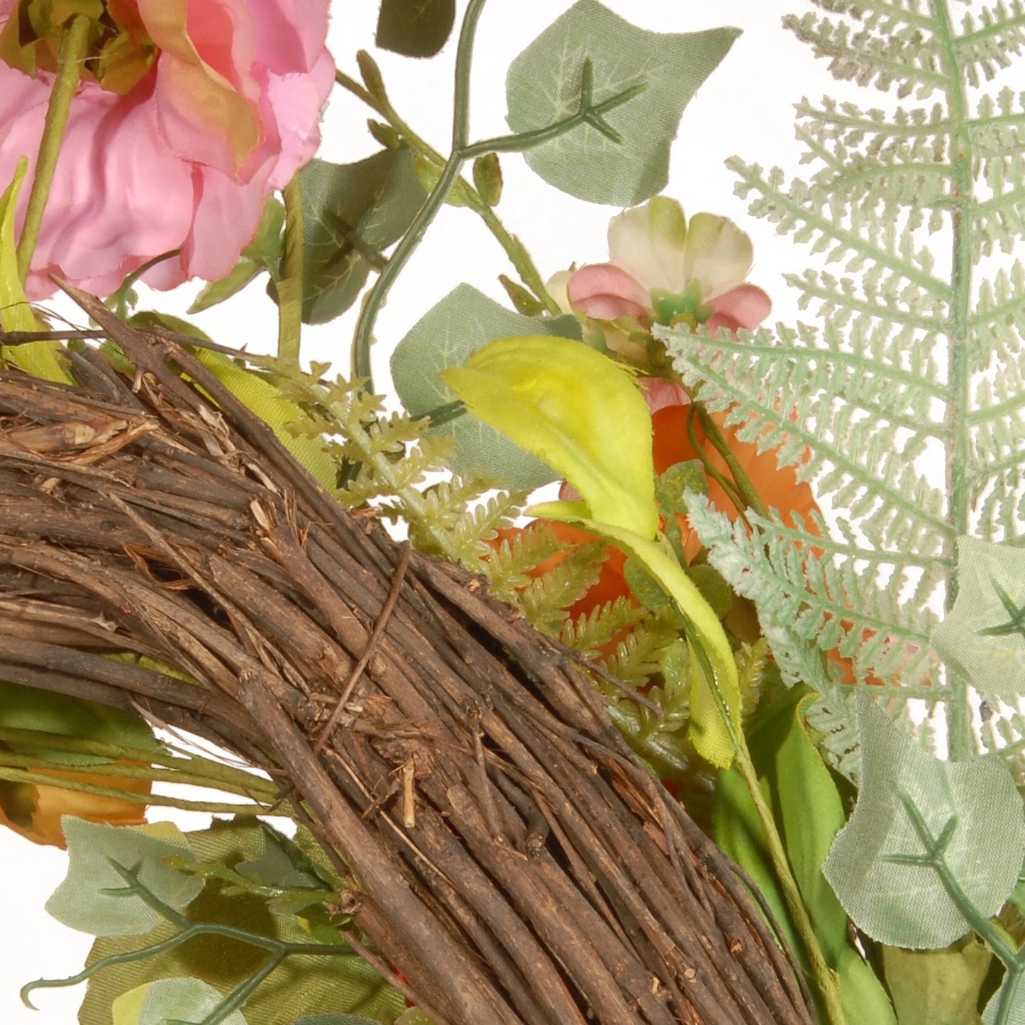National Tree Company 22 inch Artificial Spring Wreath with Assorted Flowers, Fern Fronds, and Leafy Greens - 22 IN
