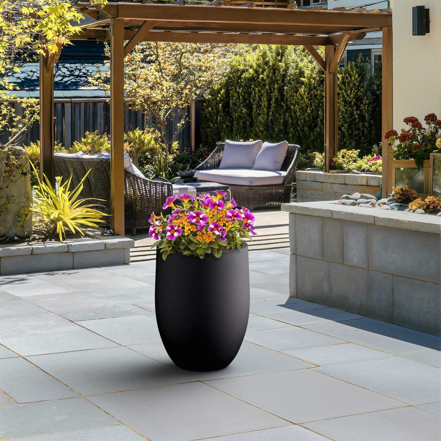 Tall Concrete Round Plant Pots / Large Indoor and Outdoor flower Planters