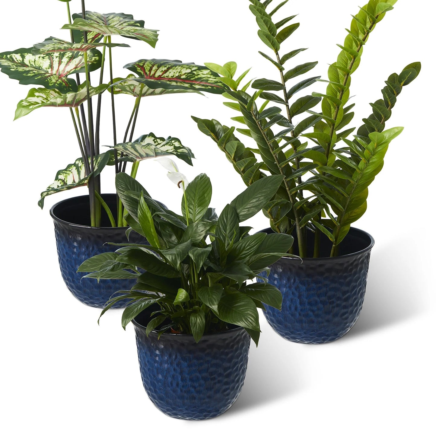Glitzhome Honeycomb Textured Blue Green Faux Ceramic Pot Plastic Planter(Set of 2 / Set of 3)
