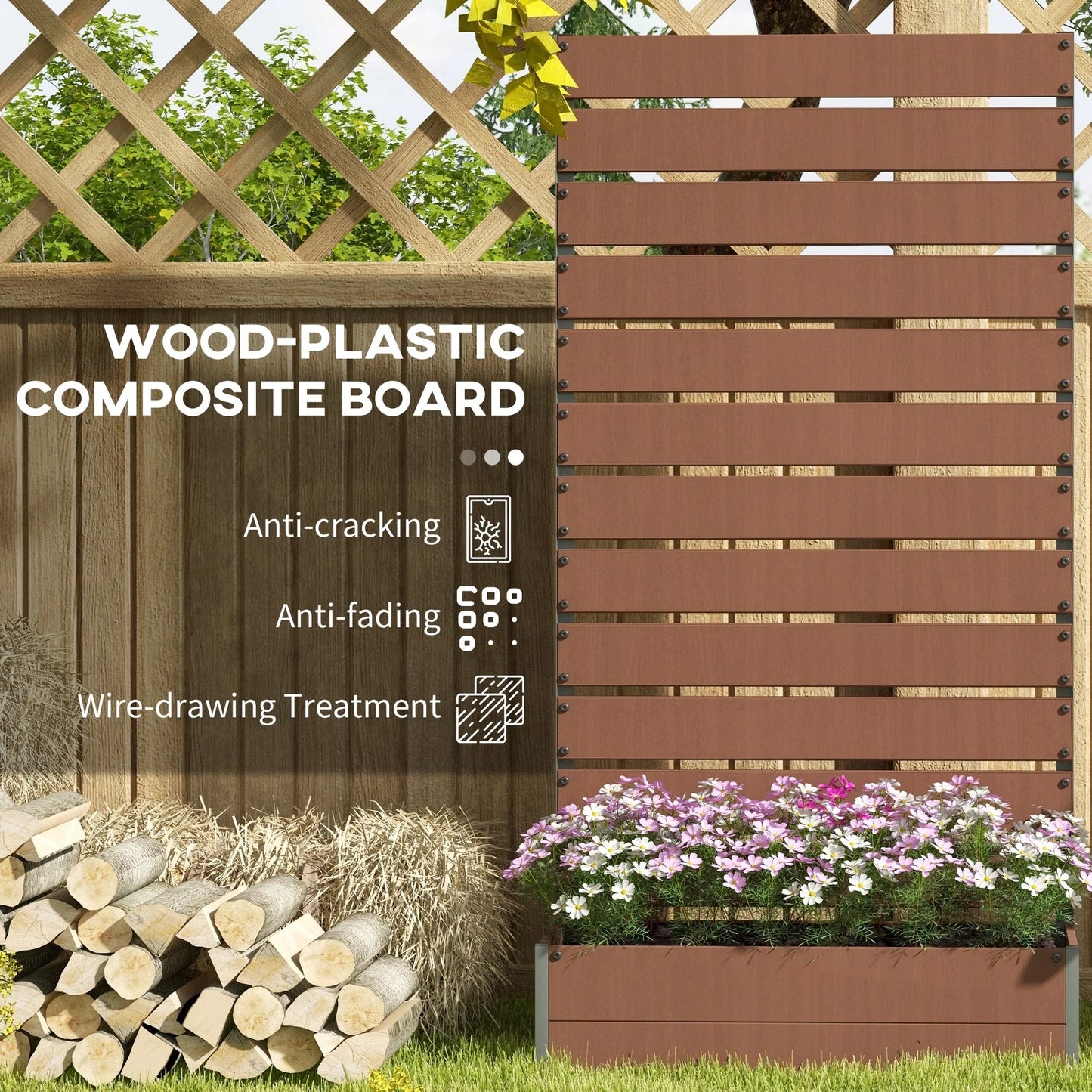 Outsunny Raised Garden Bed with Trellis for Climbing Plants, Planter Box with Self Draining Gap, Freestanding Trellis Planter