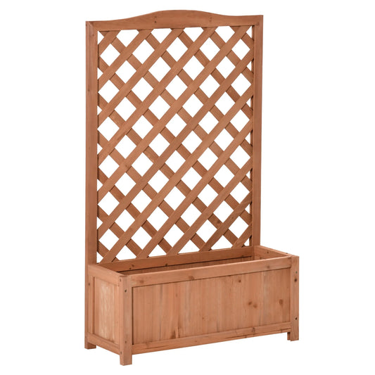 Outsunny 28" x 11" x 46" Raised Garden Bed Wood Planter Box with Trellis for Vine Climbing, to Grow Vegetables, Herbs