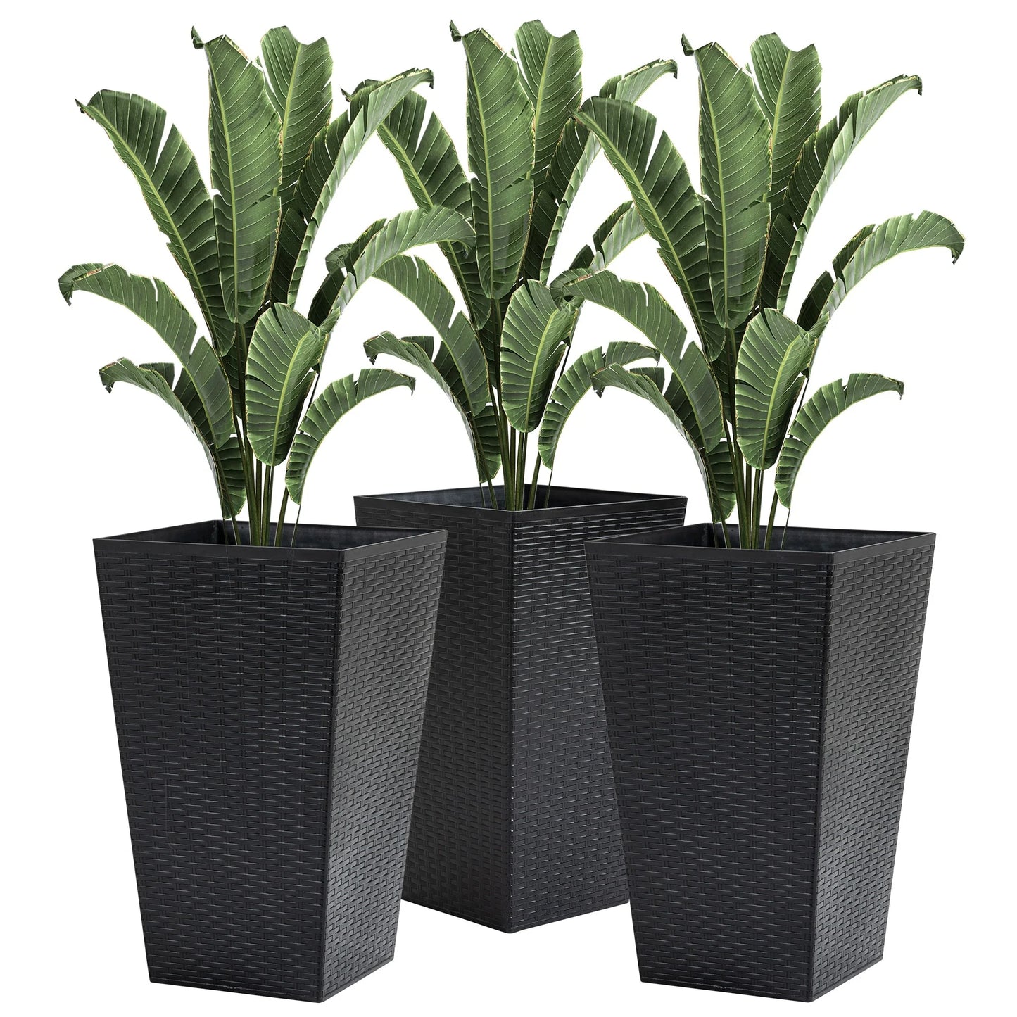 Outsunny Set of 3 Tall Planters, Outdoor & Indoor Flower Pot Set for Front Door, Entryway, Patio and Deck