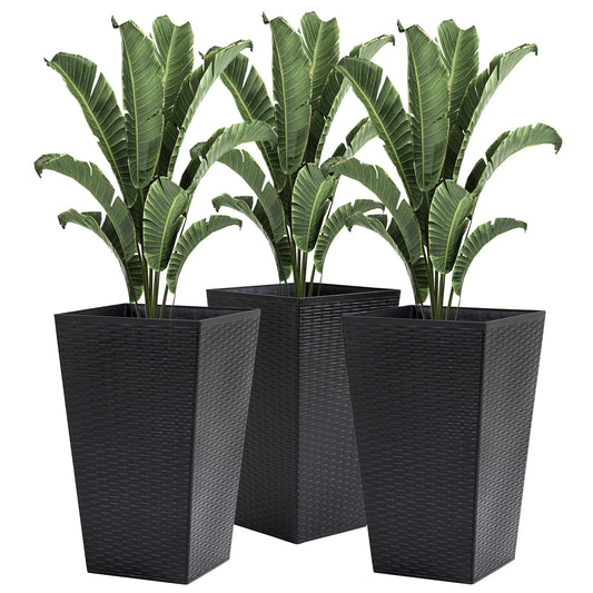Outsunny Set of 3 Tall Planters, Outdoor & Indoor Flower Pot Set for Front Door, Entryway, Patio and Deck