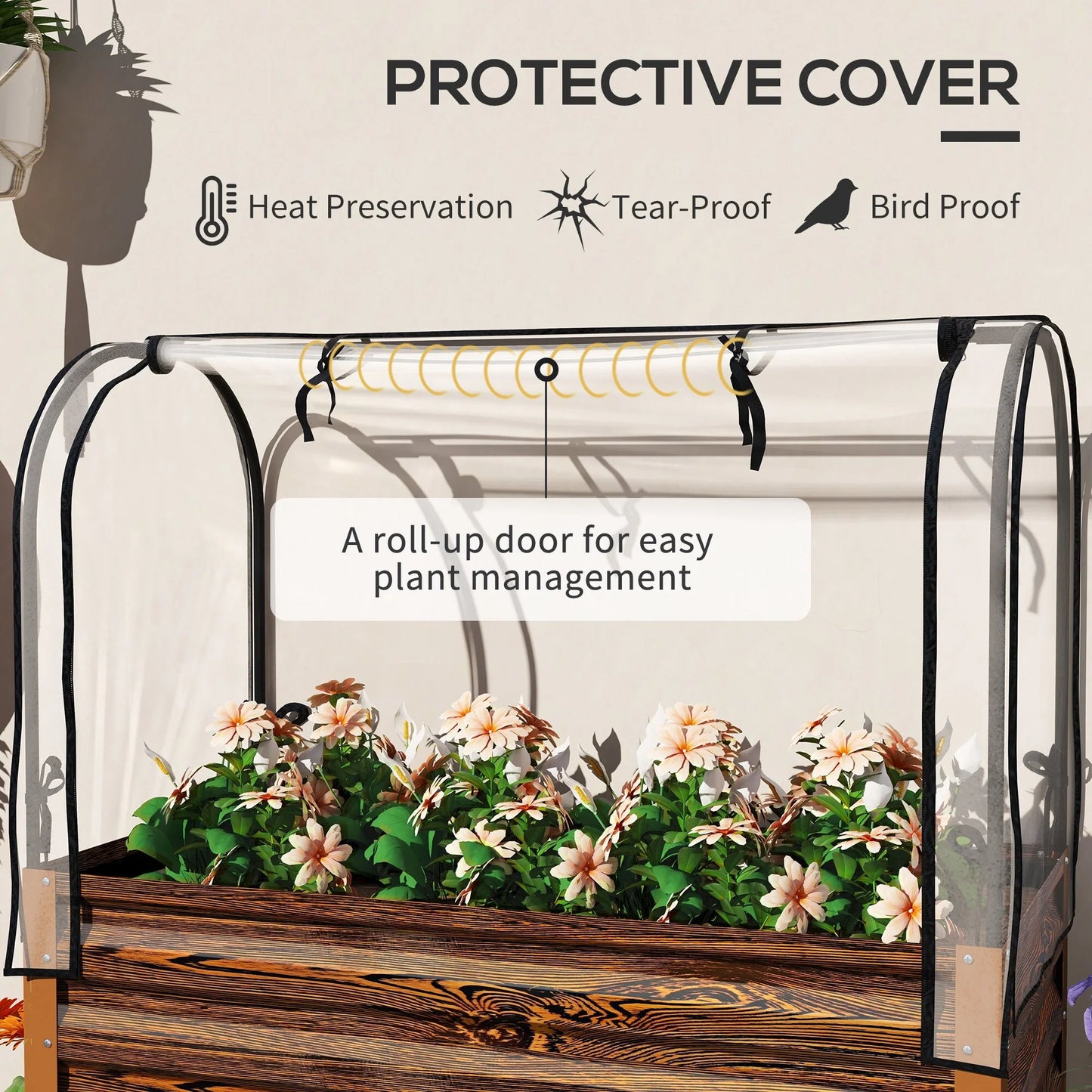 Outsunny Raised Garden Bed with Cover and Storage Shelf, Rectangular Metal Elevated Planter Box