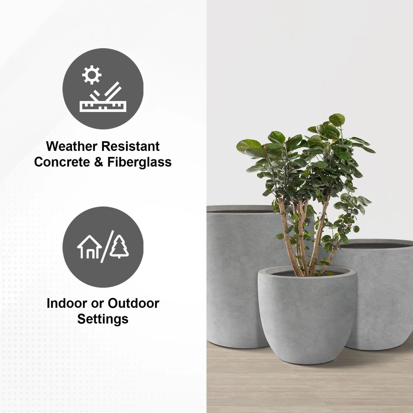 Kante Large Concrete Round Planters (Set of 3), Outdoor/Indoor, Modern, Lightweight, Weather Resistant (Slate Gray)