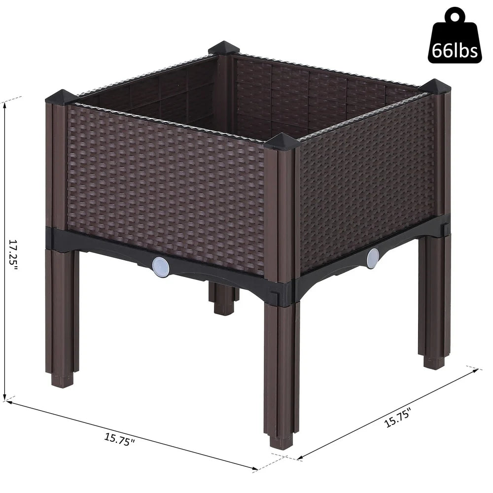 Outsunny Rattan Raised Garden Bed Outdoor Planter Box with Self-Watering Design, Compact Size, Lightweight Materials