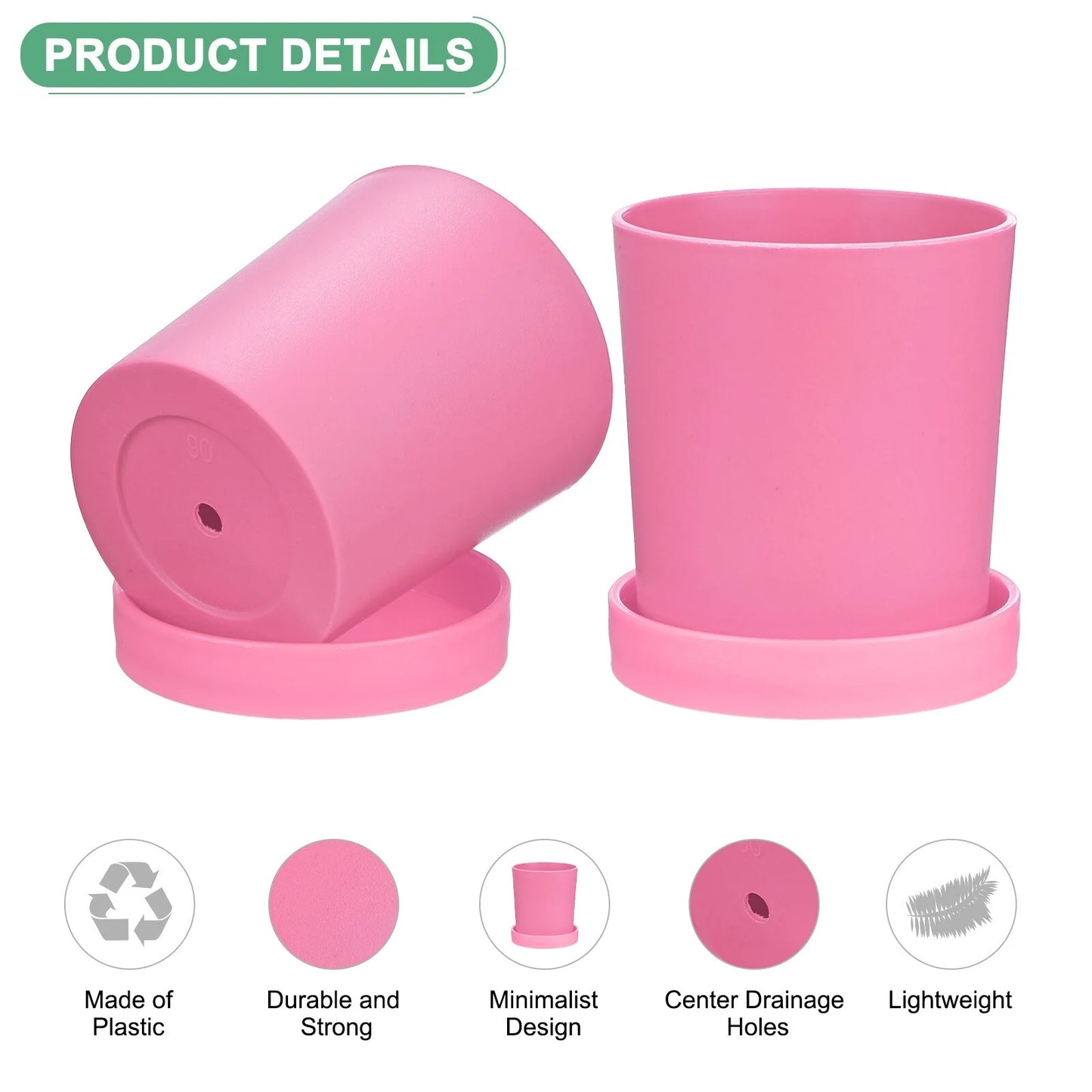 4-Pack Plant Pots, Plastic Pots with Drainage Holes