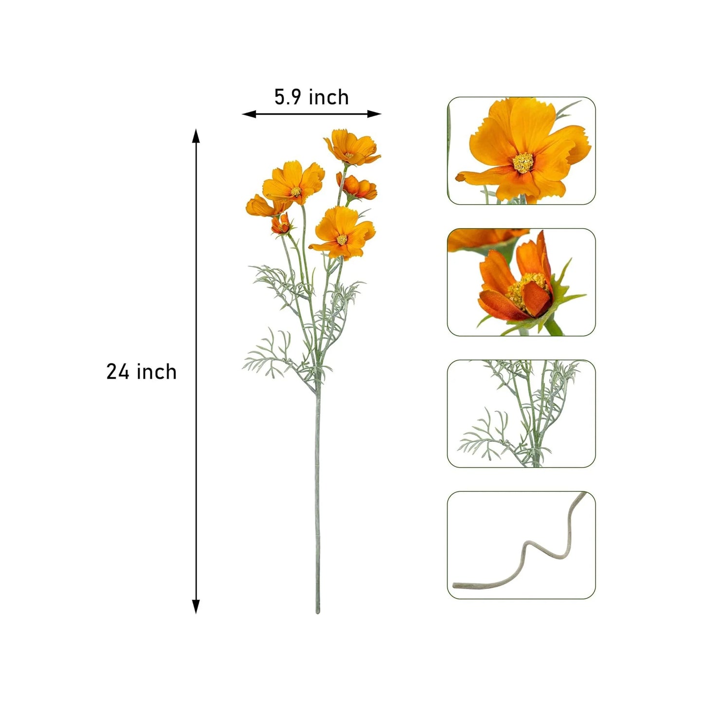 Orange Silk Decorative Artificial Cosmos Faux Flowers