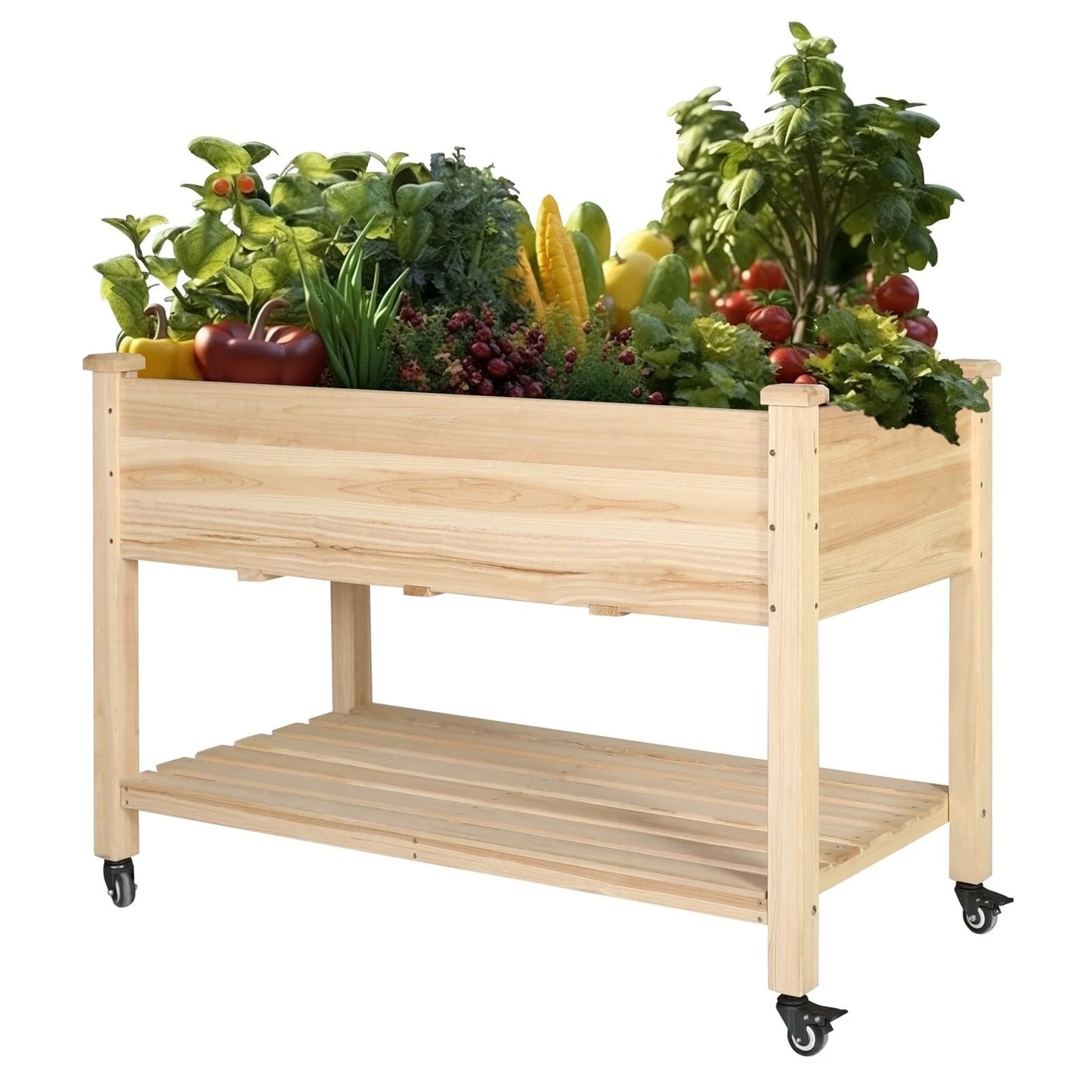 VEIKOUS Wood Raised Garden Bed Planter Box with Four Wheels and Legs, 46.8''W x 22.4''D x 33''H - 46.8''W x 22.4''D x 33''H