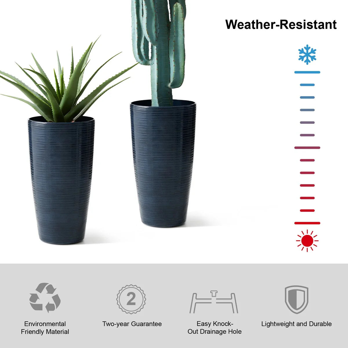Glitzhome 22.5"H Oversized Set of 2 Eco-Friendly Resin Stone Faux Ceramic Textured Tall Planters Porch Flowerpot