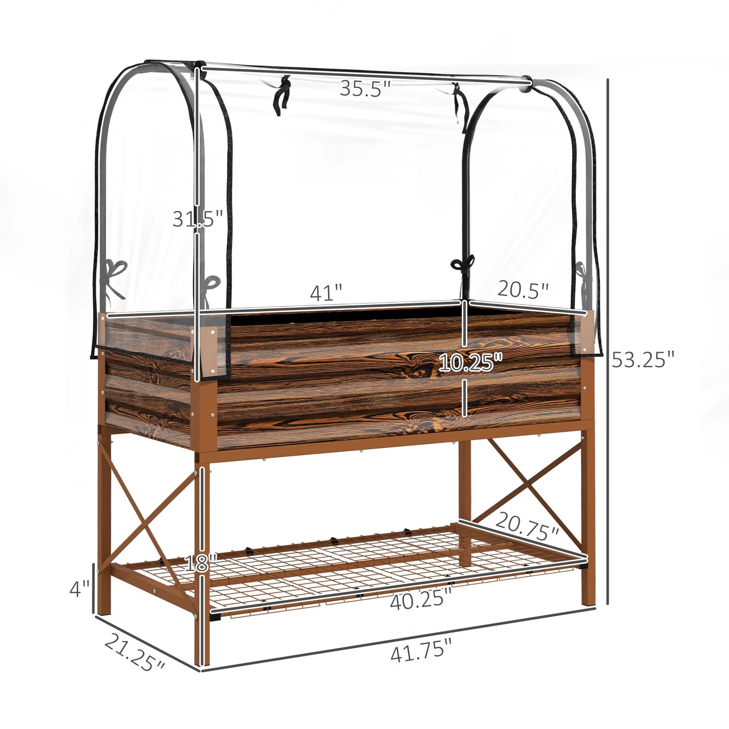Outsunny Raised Garden Bed with Cover and Storage Shelf, Rectangular Metal Elevated Planter Box