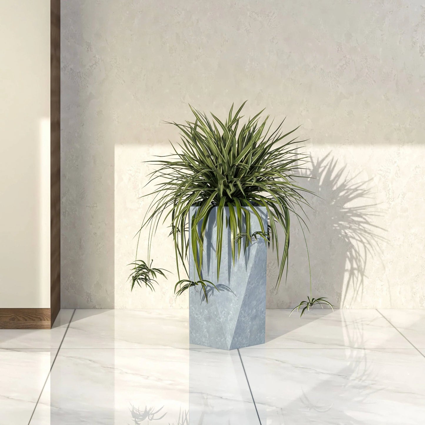 Aloe Fiberstone & MGO Clay Tapered Square Durable Planter, Indoor/Outdoor Weather Resistant Pot with Drainage, Yard Porch Decor