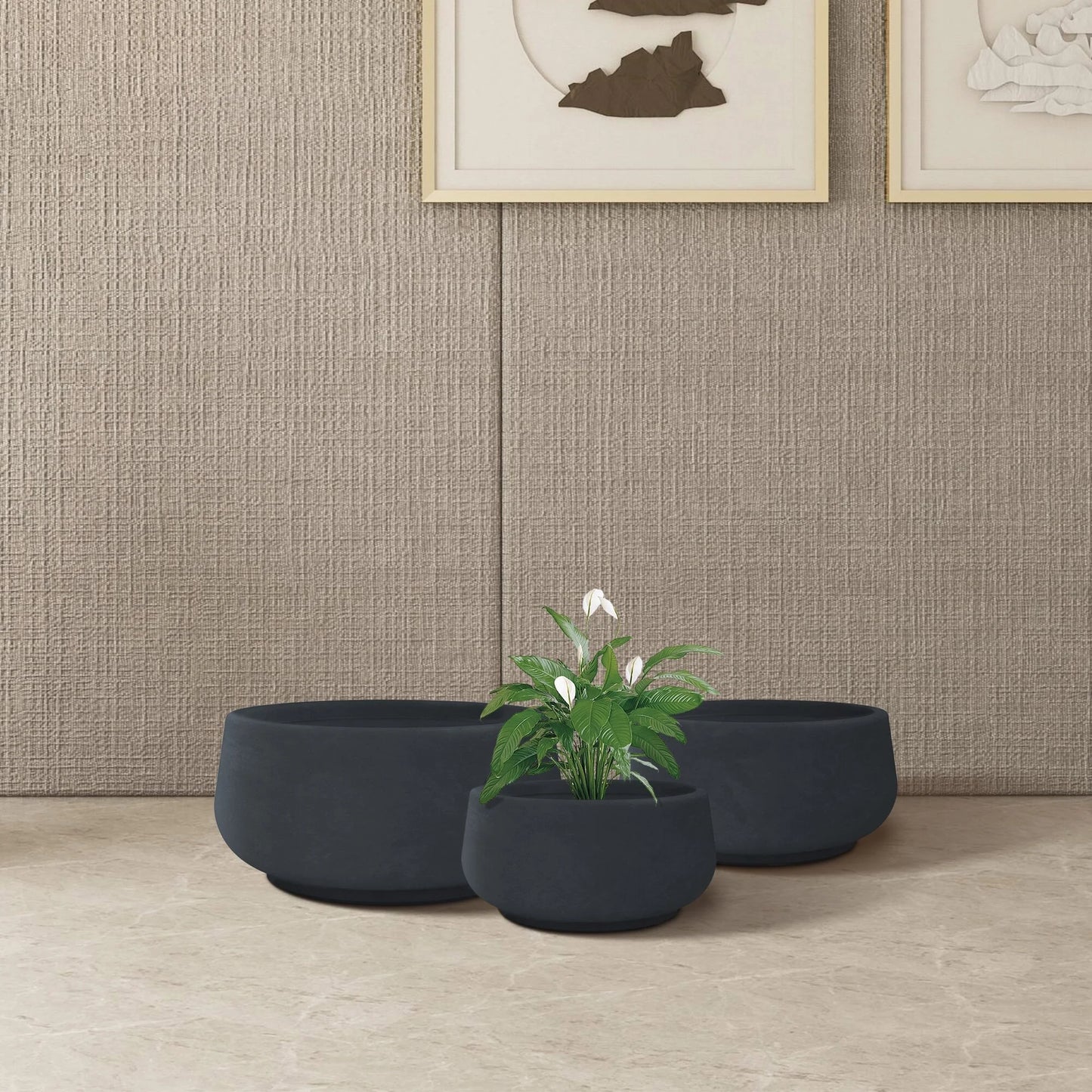 Kante 21.6", 16.9", 12.5"W Round White Concrete Planters (Set of 3), Outdoor/Indoor
