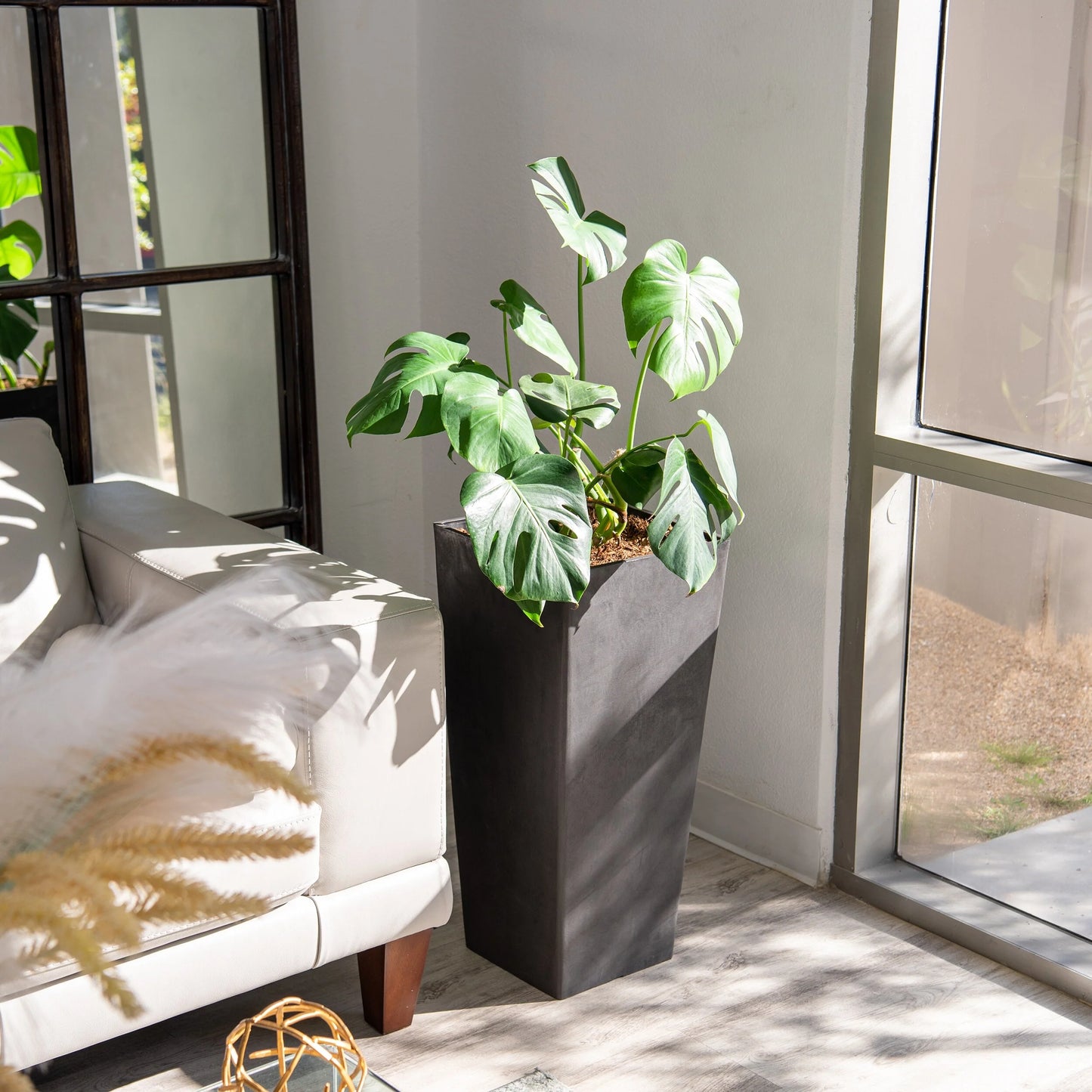 XBrand Modern 28-Inch Tall Square Modern Tapered Indoor & Outdoor Planter