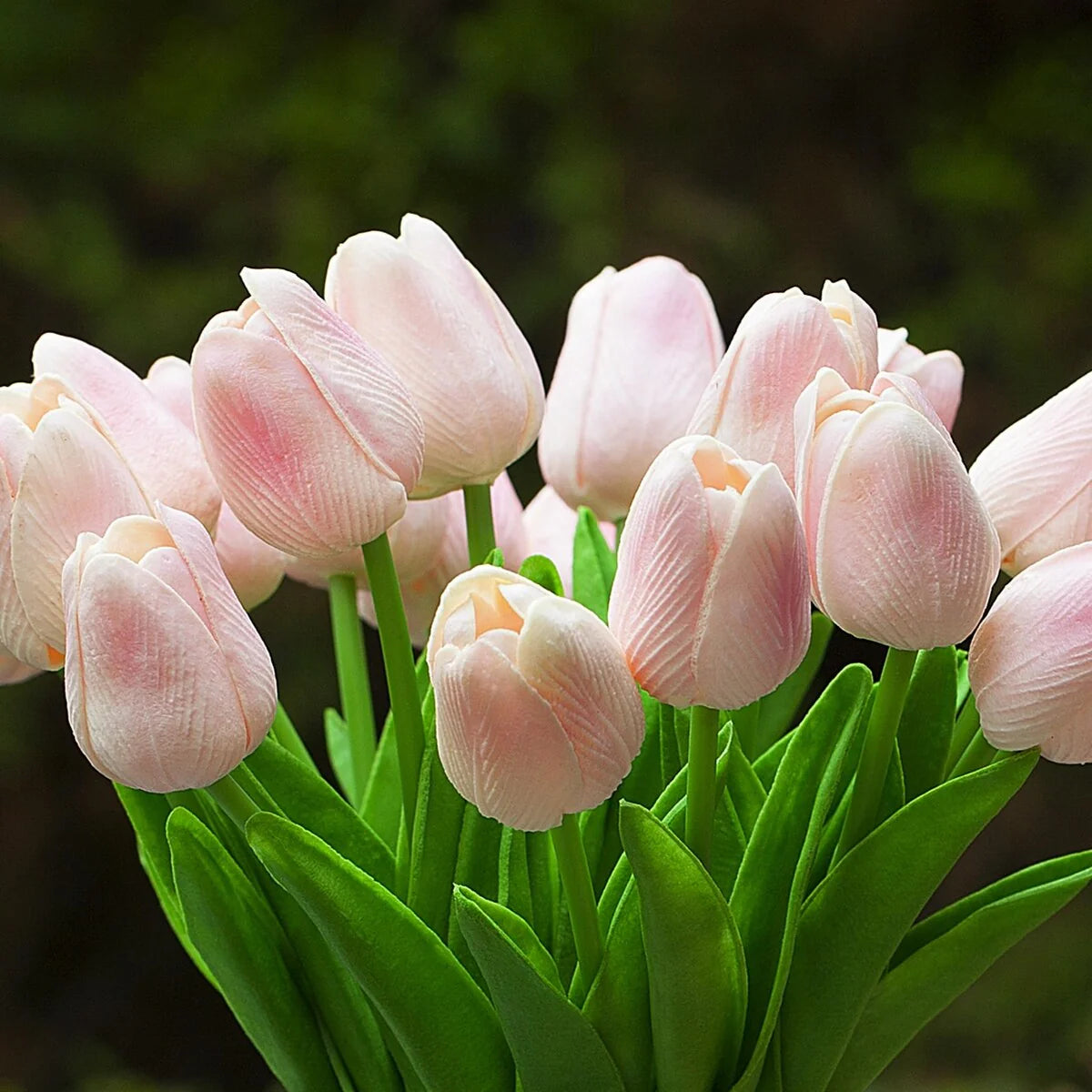 Enova Home 20 Pieces Artificial Real Touch Tulips Fake Silk Flowers Arrangement in Glass Vase with Faux Water for Home Decor