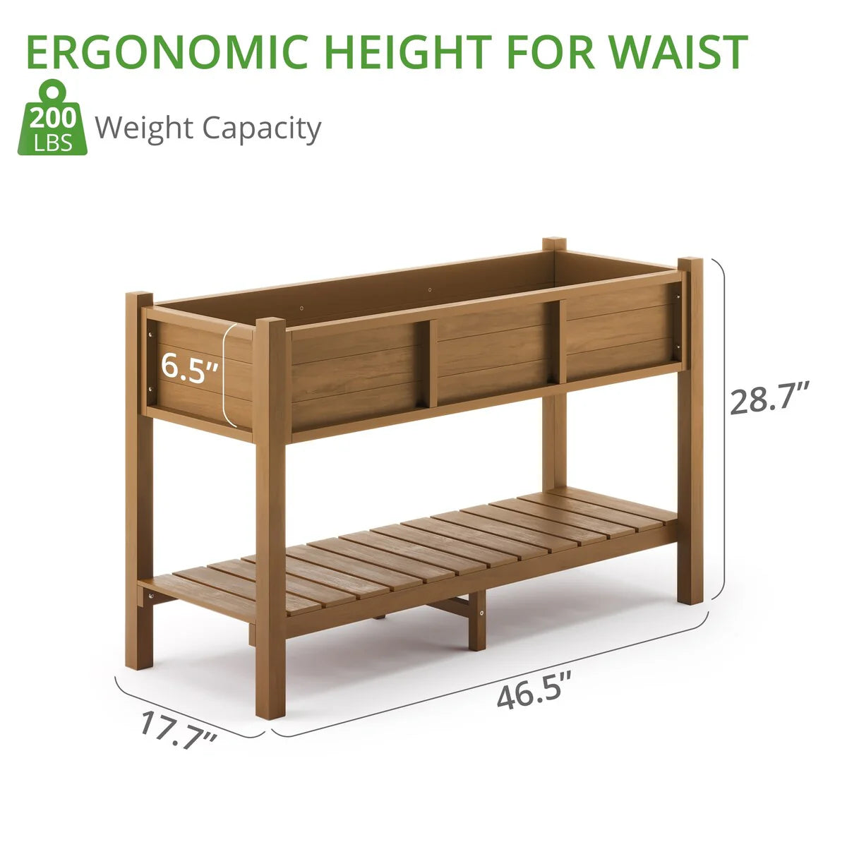 LUE BONA Patio Plastic Raised Elevated Garden Bed HDPS Planter Box Stand with Storage Shelf and Legs