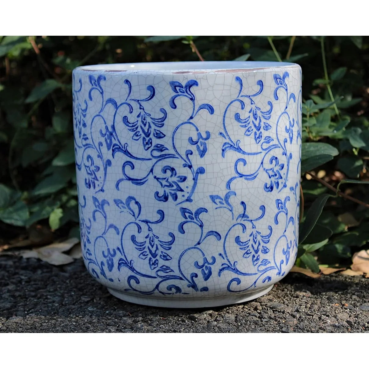 Ceramic Blue and White Cylindrical planters, 2 Prints