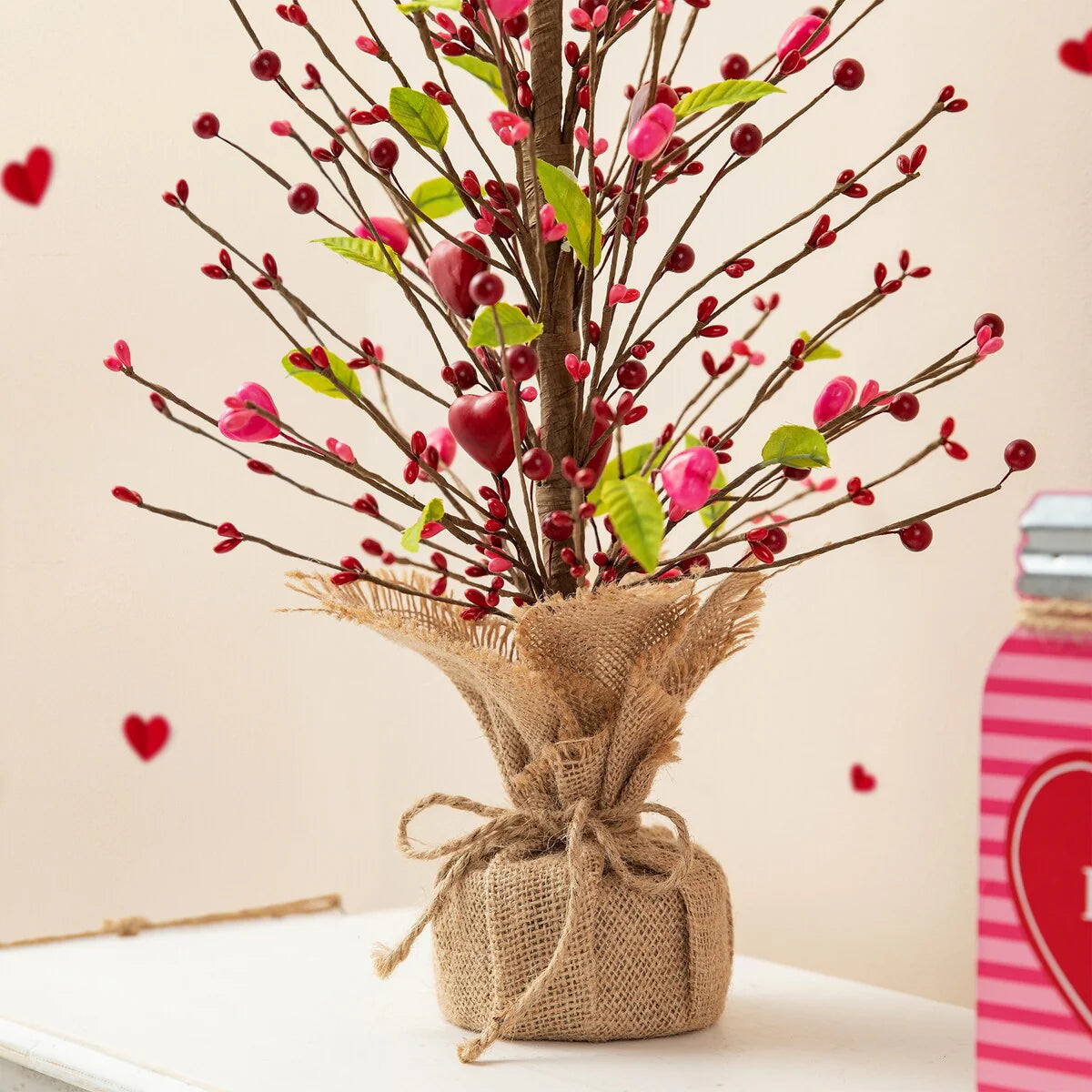 Glitzhome Heart Berry & Fleur-de-Lis Tree Valentine's & Mardi Gras Tree