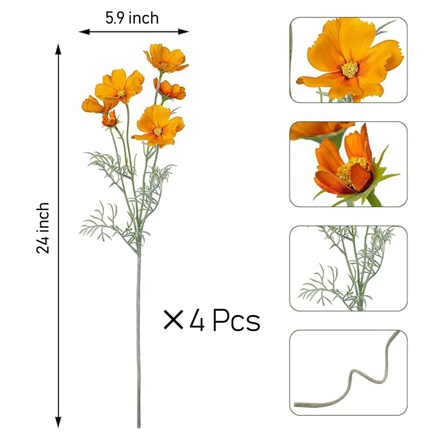 Orange Silk Decorative Artificial Cosmos Faux Flowers