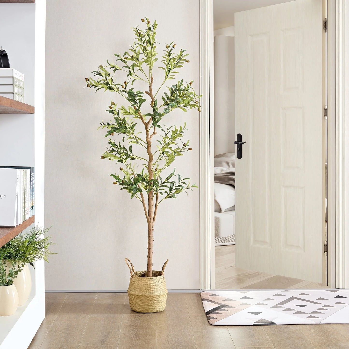 Artificial Olive Tree 59/71 Inch Tall Faux Silk Plant Indoor Fake Potted Tree with Wood Branches and Fruits