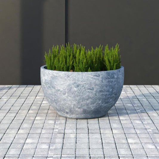 Grove Modern Round Fiberstone and MgO Clay Plant Pot with Drainage Holes for Indoor & Outdoor Home Office Yard Patio Decor