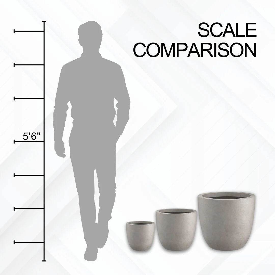 Kante 18", 14", 10"W Weathered Concrete Round Planters (Set of 3), Outdoor/Indoor, Modern, Lightweight