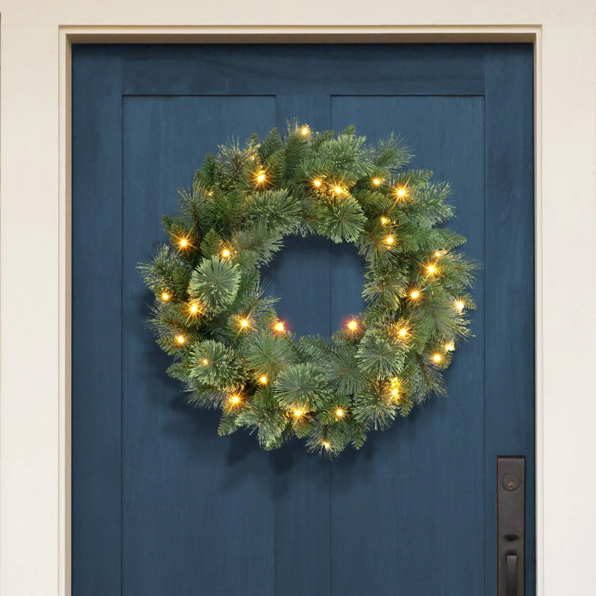 Puleo International 24" Battery-Operated Pre-Lit Wreath - Green