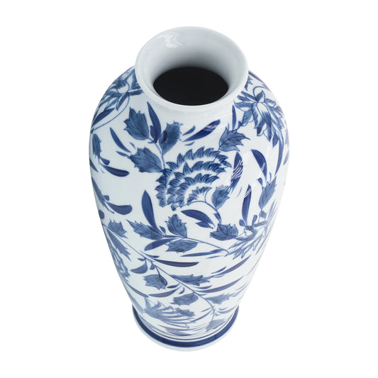 Sagebrook Home 13" Ceramic Vase Contemporary Blue and White Chinoiserie Design Floral Vase