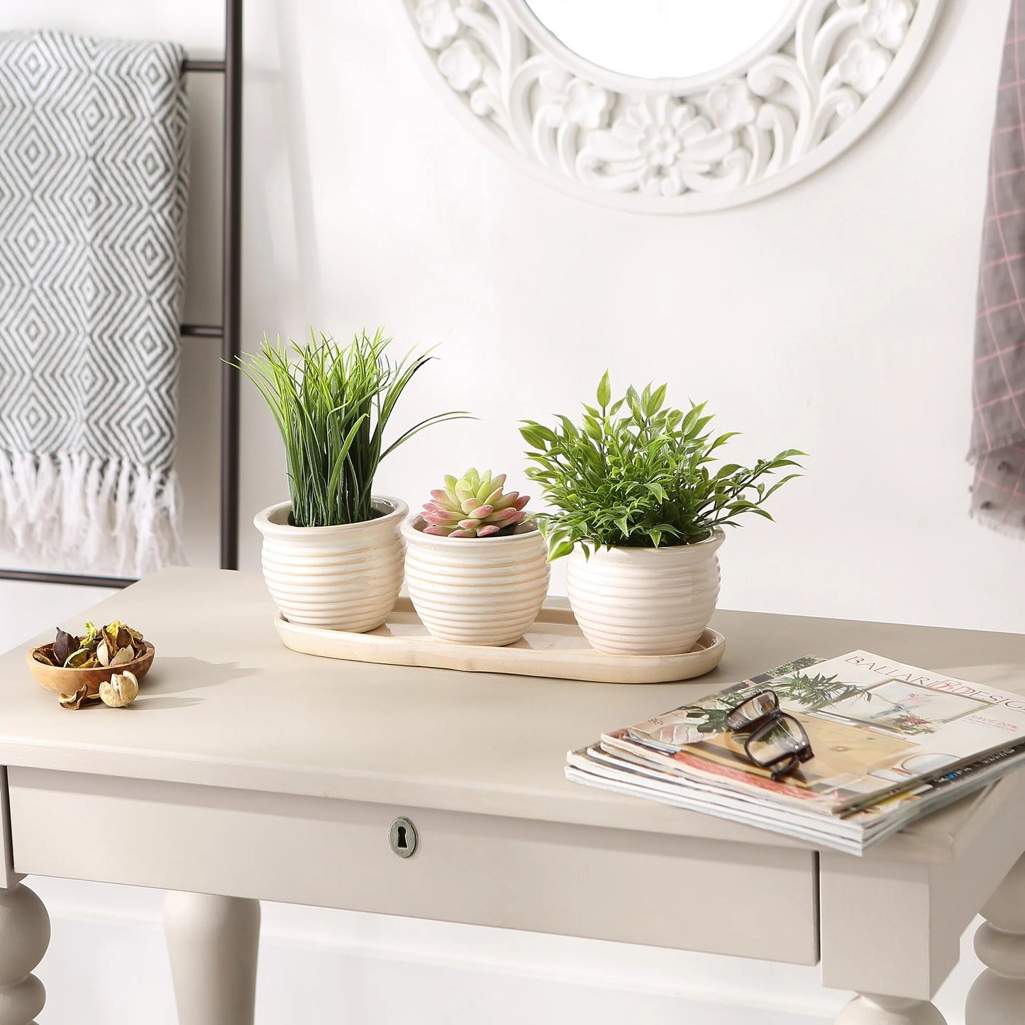 White Square Ceramic Small Planter (Set of 3)