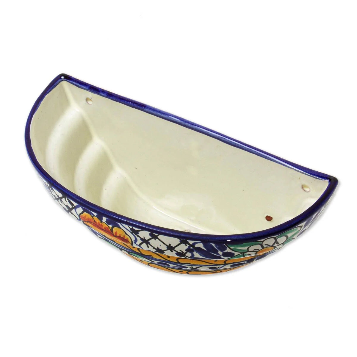 Novica Handmade Cobalt Flowers Ceramic Wall Planter