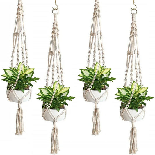 Macrame Plant Hanger (4, 6, 8 Pack) Indoor Outdoor Hanging Plant Pots Cotton Rope, Elegant for Home, Patio, Garden