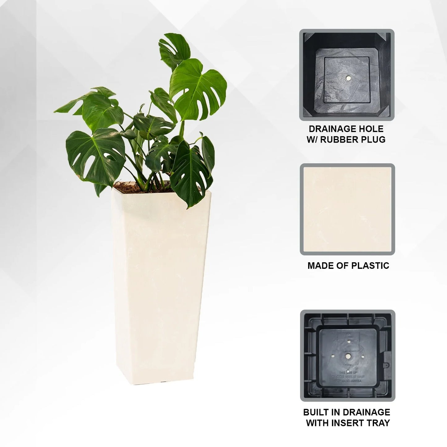 XBrand Modern 28-Inch Tall Square Modern Tapered Indoor & Outdoor Planter