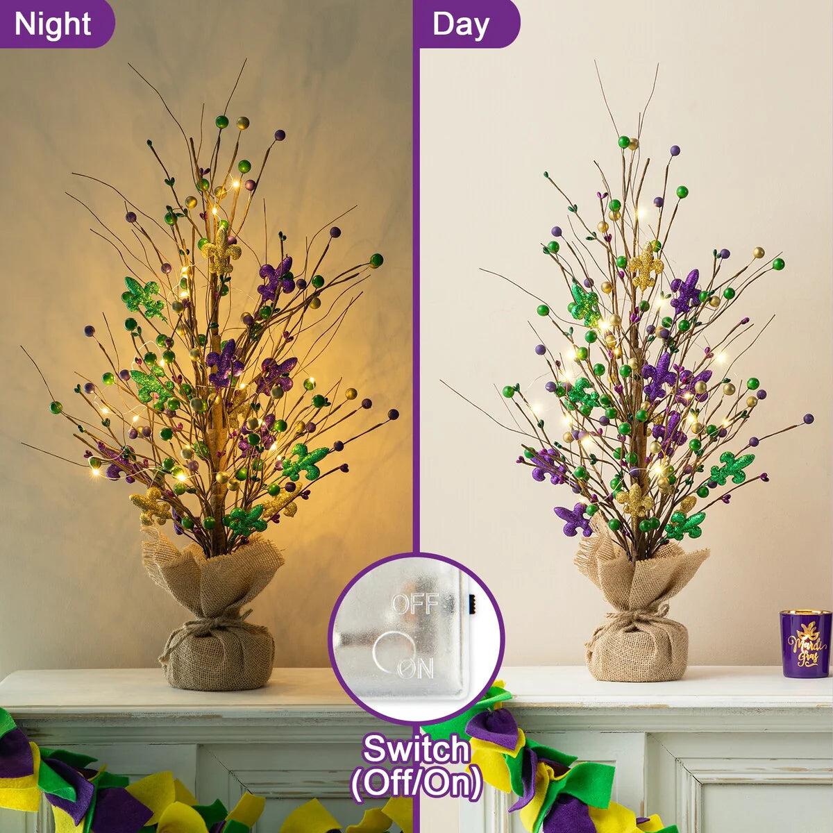 Glitzhome Heart Berry & Fleur-de-Lis Tree Valentine's & Mardi Gras Tree